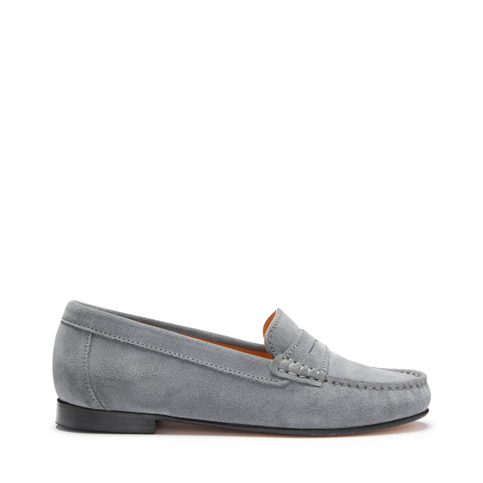 Women's Penny Loafers Leather Sole, slate grey suede-0