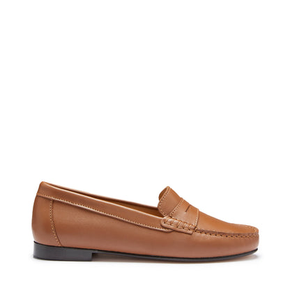 Women's Penny Loafers Leather Sole, tan leather-0