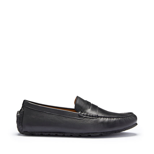 Tyre Sole Penny Driving Loafers, black leather-0