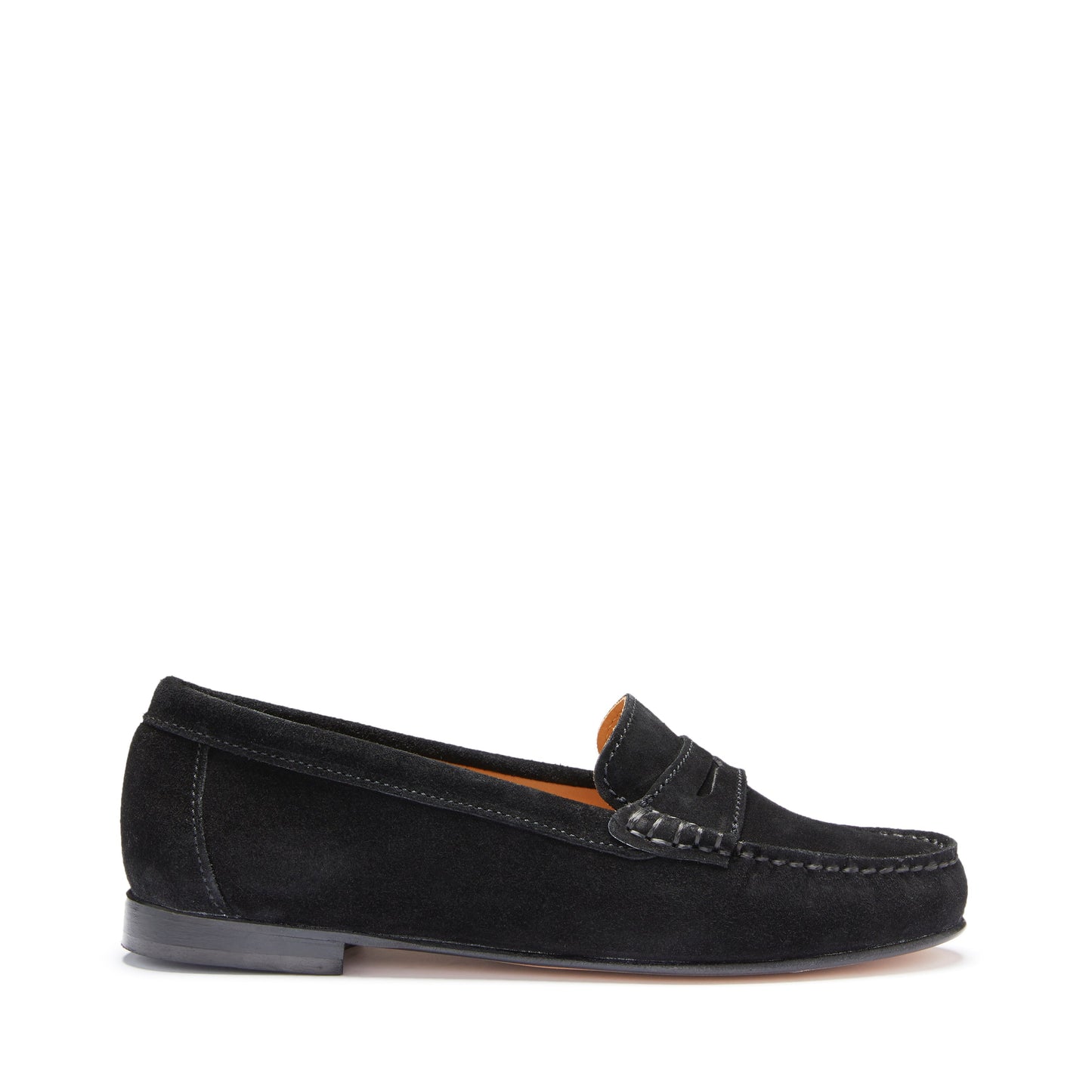 Women's Penny Loafers Leather Sole, black suede-0