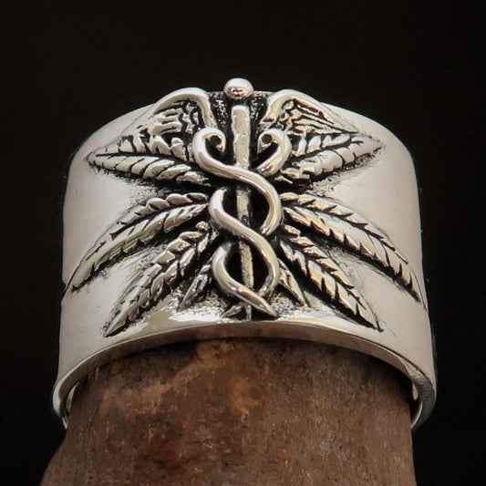 Excellent crafted Men's Medical Weed Ring Marihuana Leaf - Sterling Silver-0