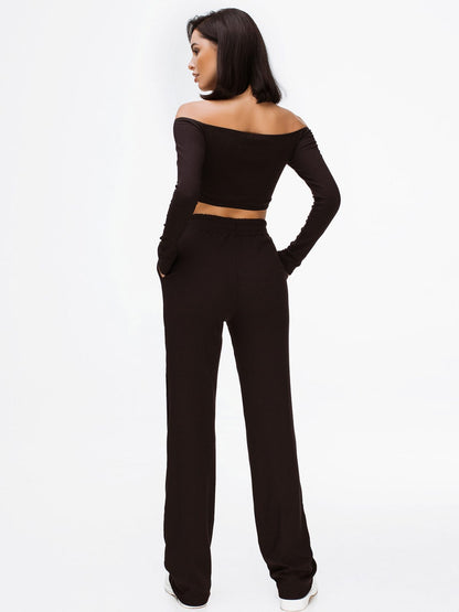 Off-Shoulder Crop Top & Pants Set – Two-Piece Lounge Outfit | GLOWSYOU-10