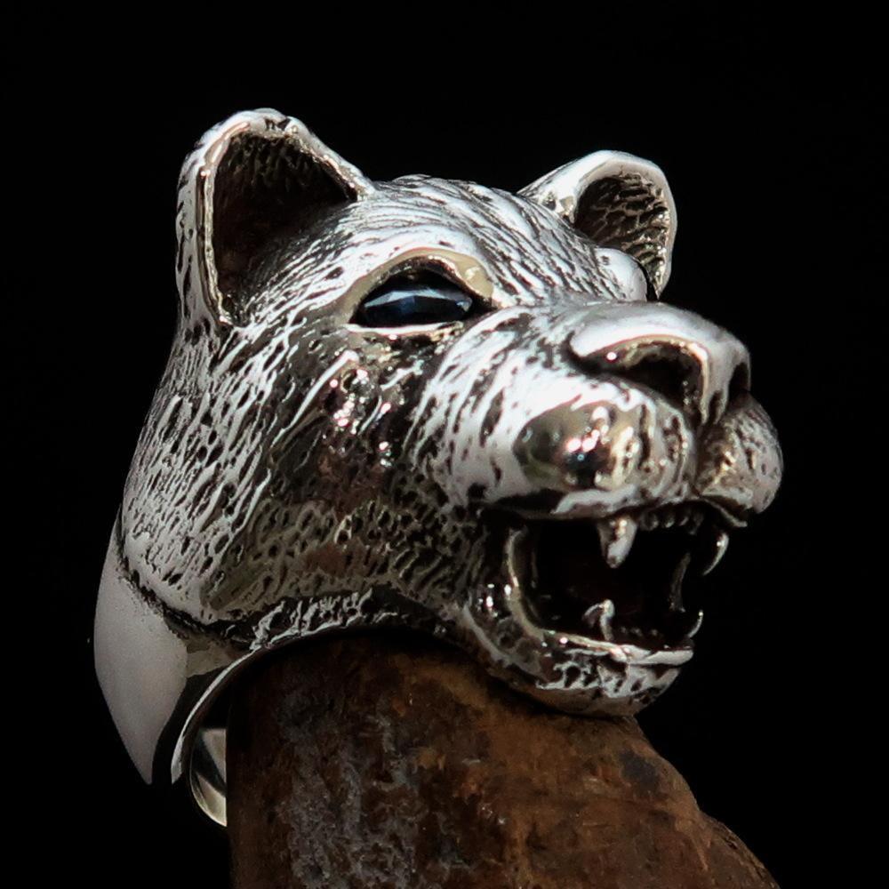 Excellent crafted Men's Animal Ring Lioness blue Sapphire Eyes Sterling Silver 925-2