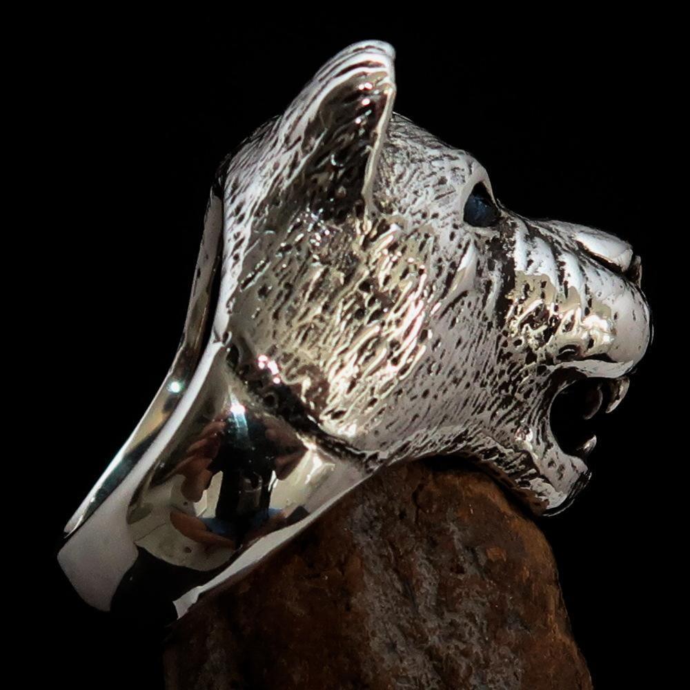 Excellent crafted Men's Animal Ring Lioness blue Sapphire Eyes Sterling Silver 925-3