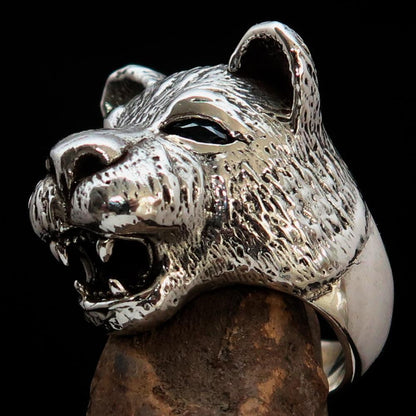 Excellent crafted Men's Animal Ring Lioness blue Sapphire Eyes Sterling Silver 925-0