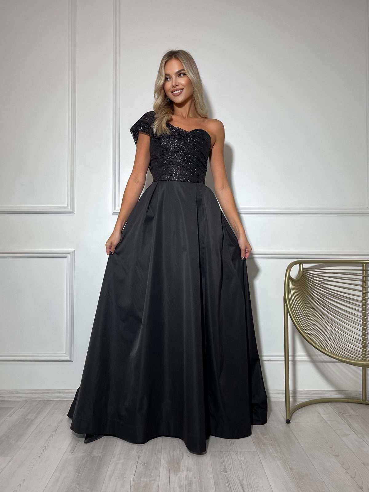 one shoulder gown with sequins
