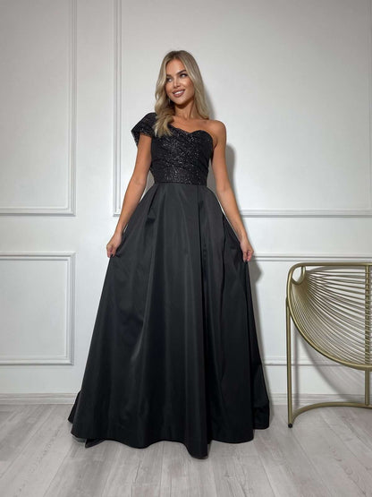 one shoulder gown with sequins