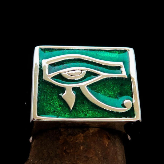 Excellent crafted Men's Ring All seeing Udjat Eye of Ra Green - Sterling Silver-1