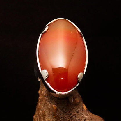 Minimalistic Sterling Silver Ring with oval shaped orange Agate Cabochon-1