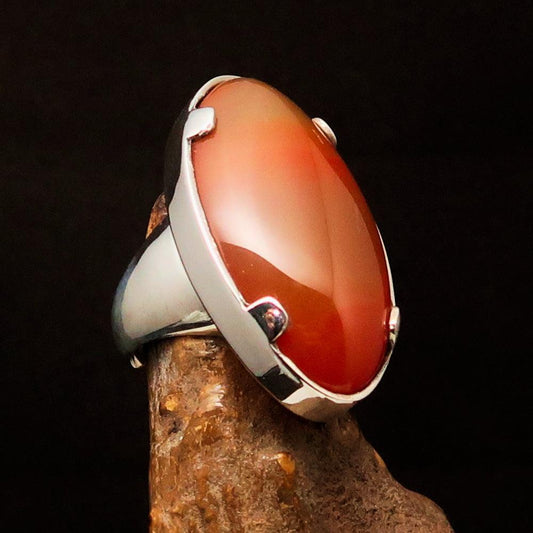 Minimalistic Sterling Silver Ring with oval shaped orange Agate Cabochon-0