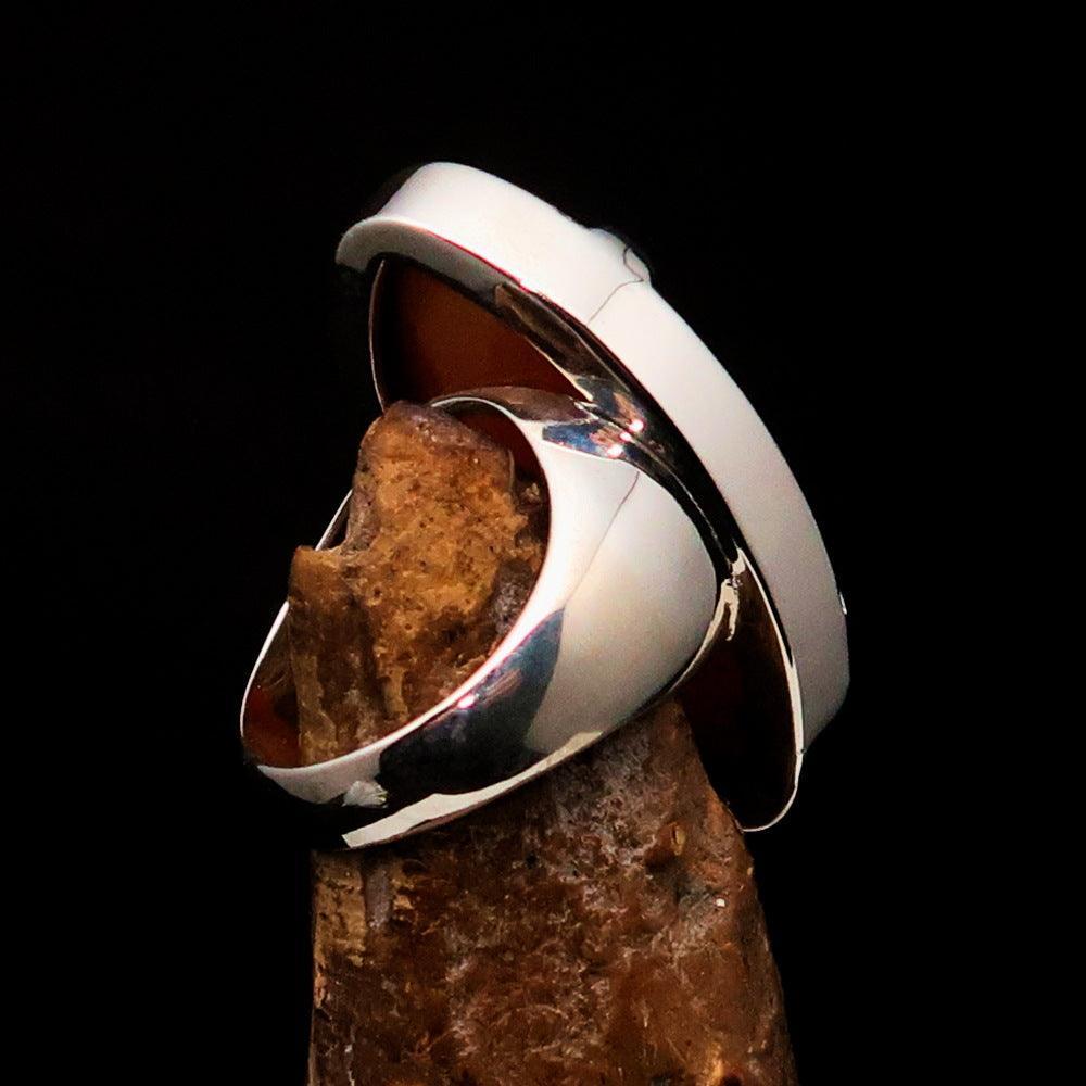 Minimalistic Sterling Silver Ring with oval shaped orange Agate Cabochon-2