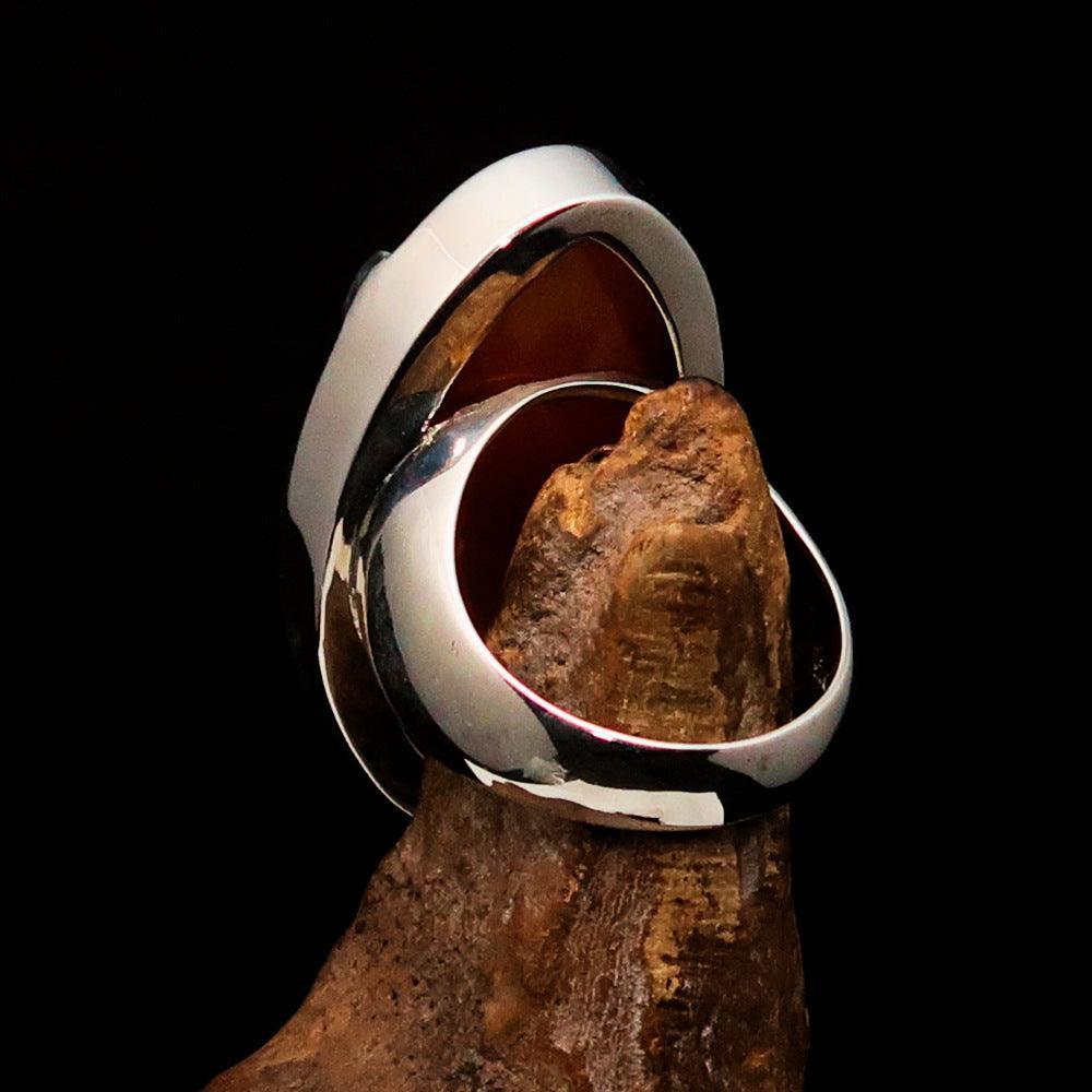 Minimalistic Sterling Silver Ring with oval shaped orange Agate Cabochon-3