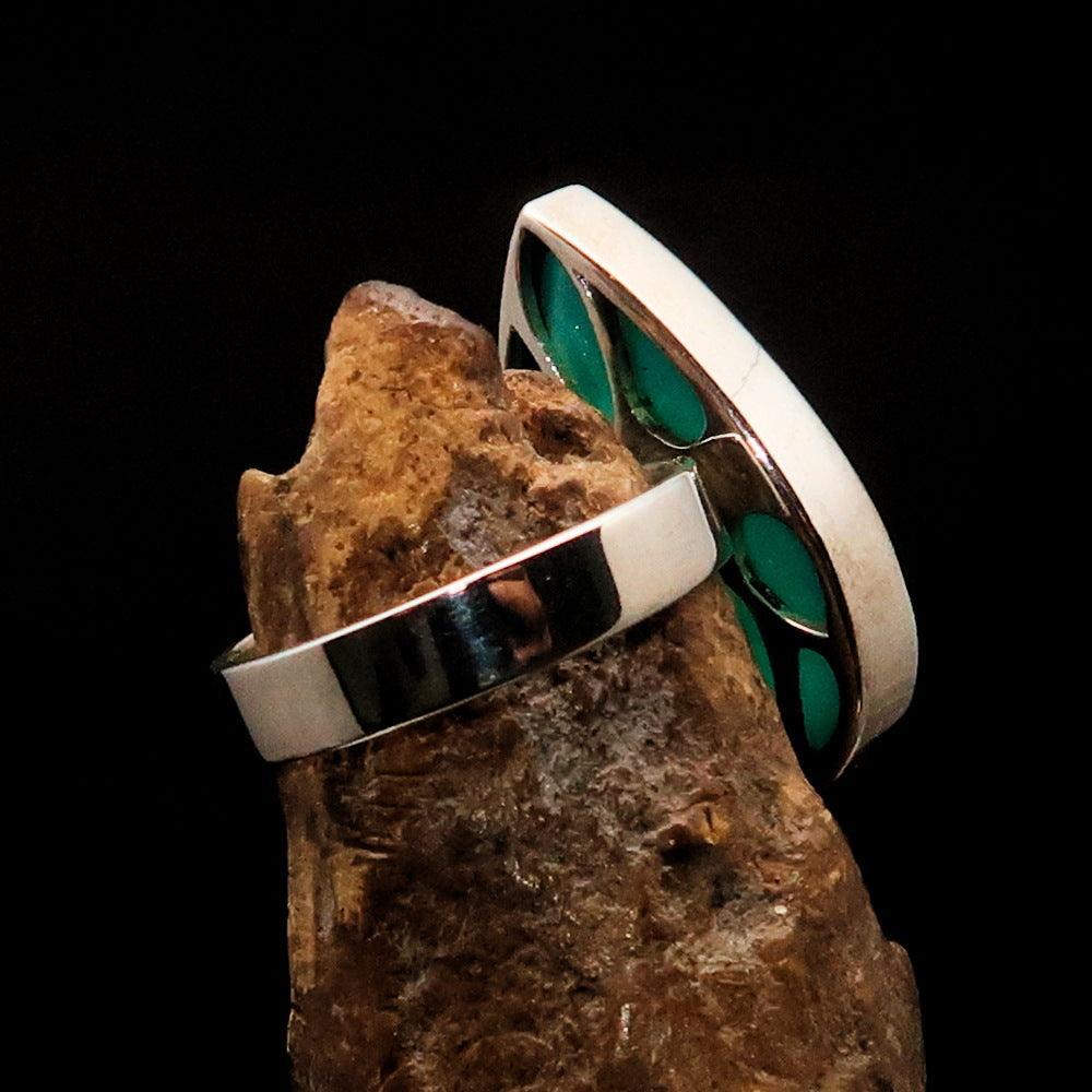 Green Agate Silver Ring, Pear shaped Sterling Silver Ring, green Agate Cabochon, handmade silver ring, unique design, Minimalist - Size 9-2