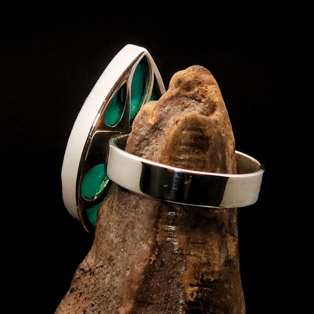 Green Agate Silver Ring, Pear shaped Sterling Silver Ring, green Agate Cabochon, handmade silver ring, unique design, Minimalist - Size 9-3