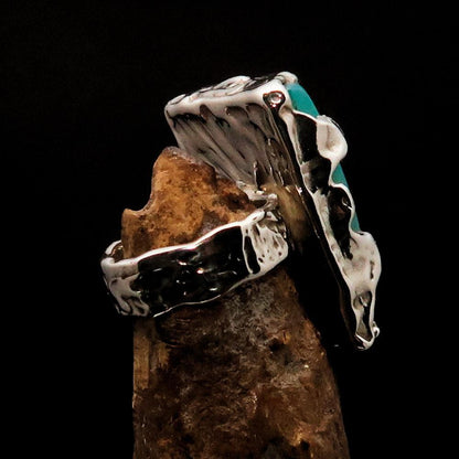 Unique Agate Ring, Rectangle shaped Ring, Sterling Silver Ring, Artwork Ring with green and white Agate Cabochon, Gift for Her - Size 9.5-2