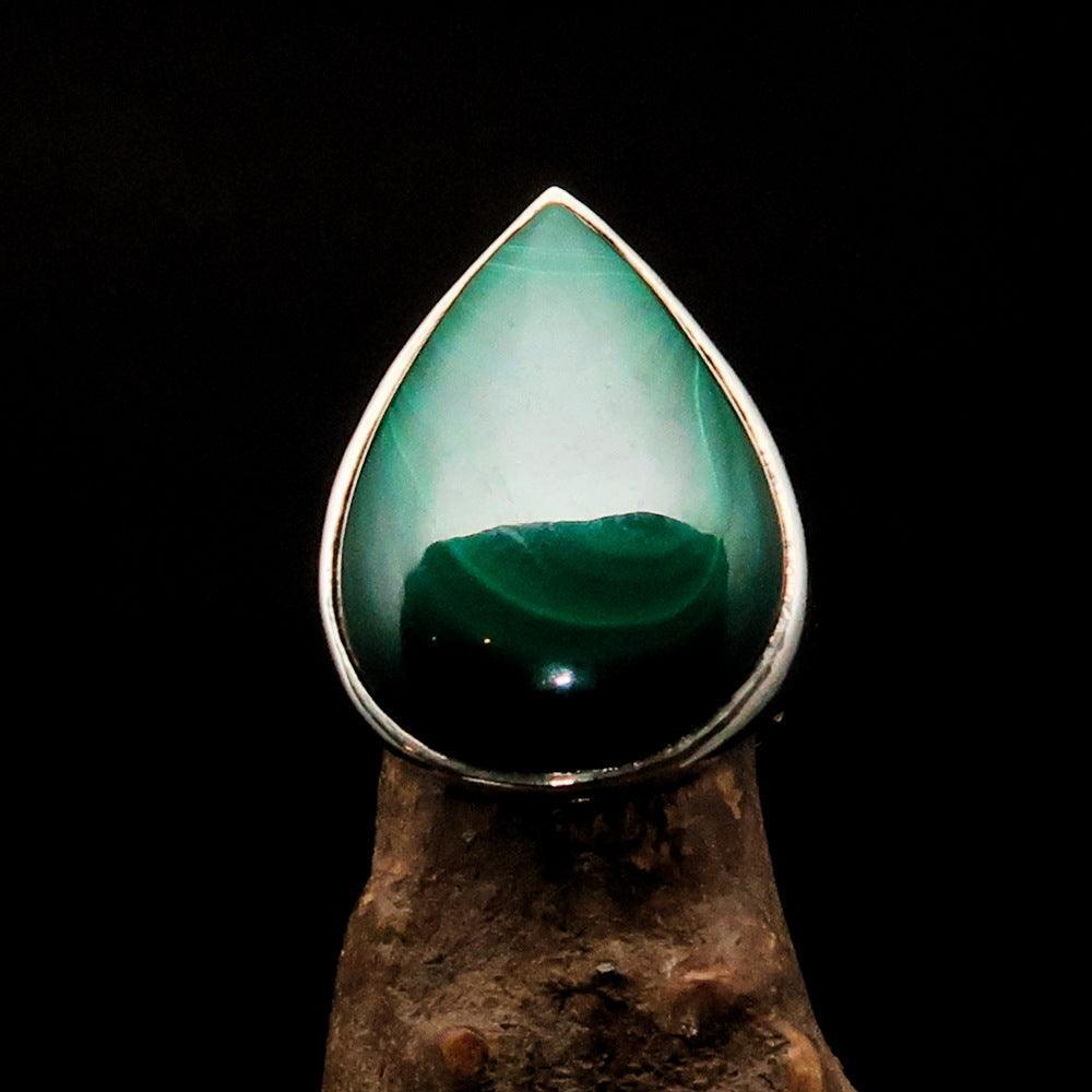 Green Malachite Ring, Unisex Ring, handmade silver ring, silver ring, 925 sterling silver ring, unique ring, Pear shaped Cabochon, Size 8-1