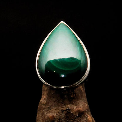 Green Malachite Ring, Unisex Ring, handmade silver ring, silver ring, 925 sterling silver ring, unique ring, Pear shaped Cabochon, Size 8-1