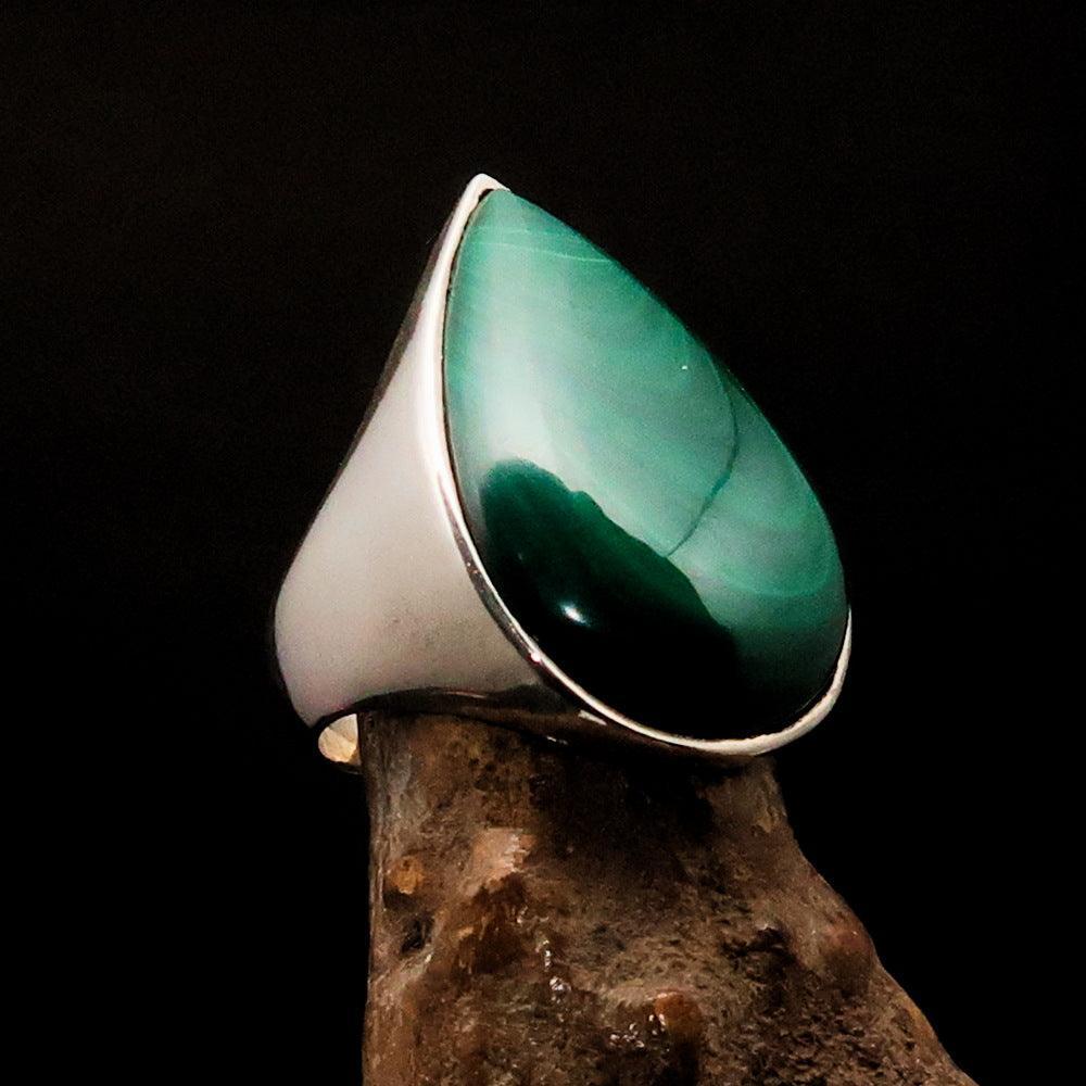 Green Malachite Ring, Unisex Ring, handmade silver ring, silver ring, 925 sterling silver ring, unique ring, Pear shaped Cabochon, Size 8-0