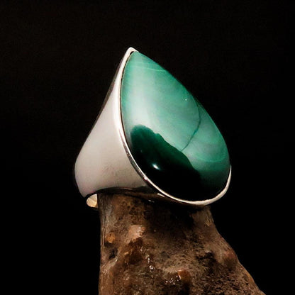 Green Malachite Ring, Unisex Ring, handmade silver ring, silver ring, 925 sterling silver ring, unique ring, Pear shaped Cabochon, Size 8-0