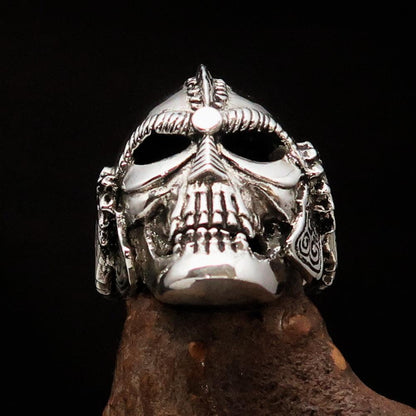 Excellent crafted Men's Biker winged Viking Skull Ring - antiqued Sterling Silver-1