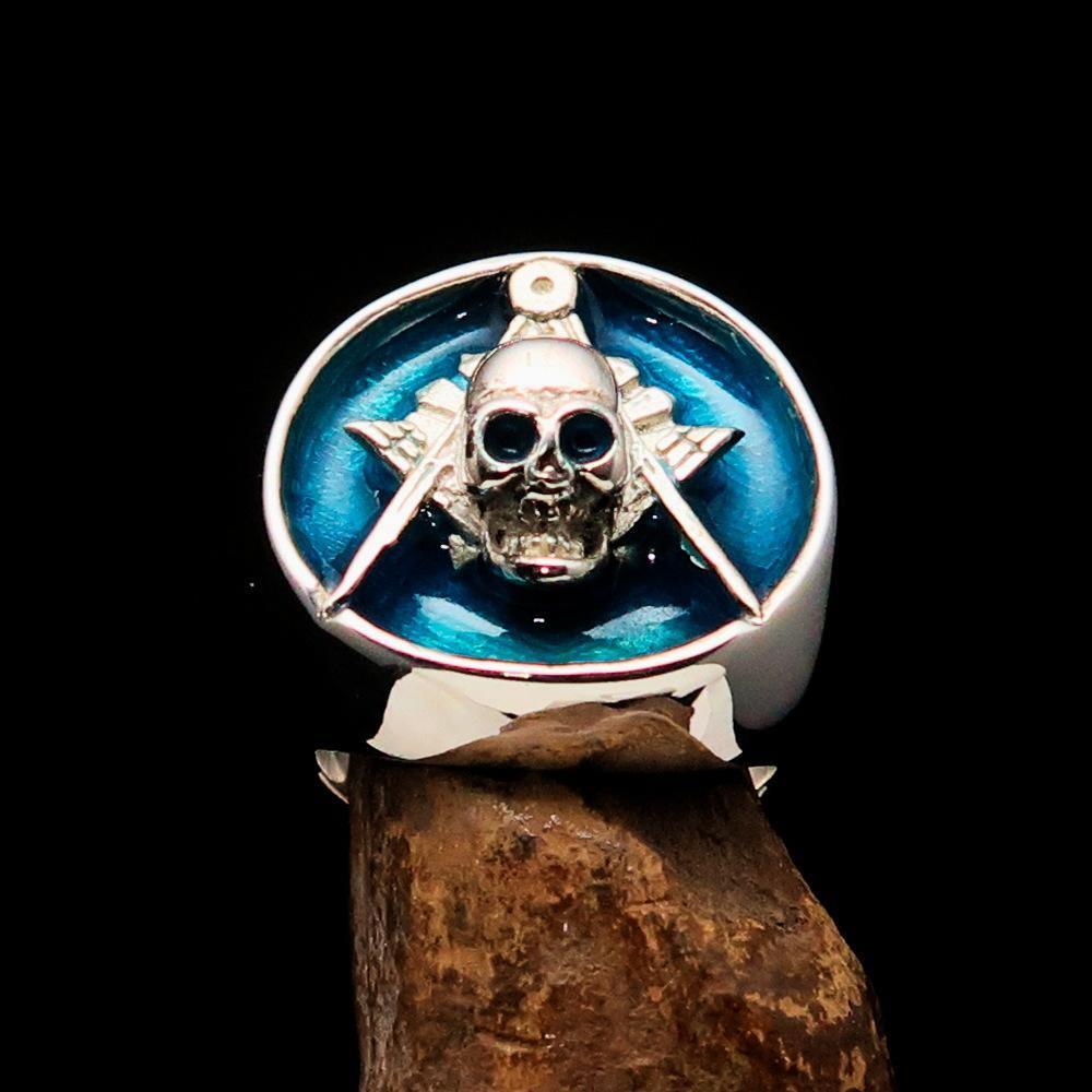 Perfectly crafted Men's Masonic Skull Ring Blue - Sterling Silver-0