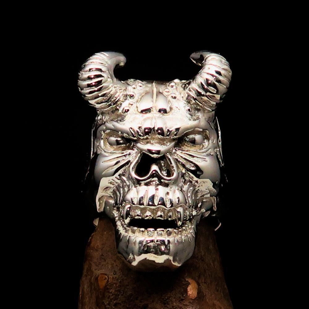 Excellent crafted Men's horned Devil Ring - Mirror Polished Sterling Silver-1