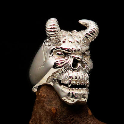 Excellent crafted Men's horned Devil Ring - Mirror Polished Sterling Silver-2