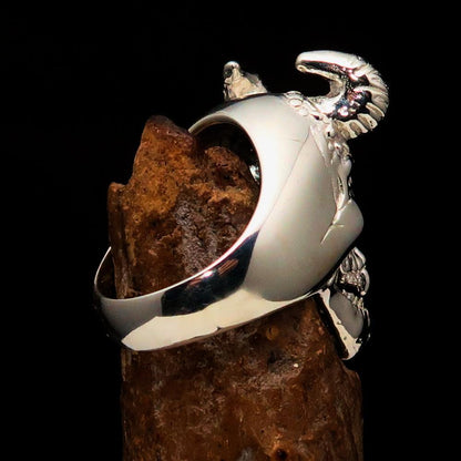 Excellent crafted Men's horned Devil Ring - Mirror Polished Sterling Silver-3