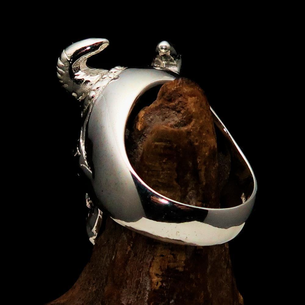 Excellent crafted Men's horned Devil Ring - Mirror Polished Sterling Silver-4