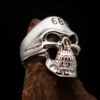 Excellent crafted Men's Devil Skull Ring black 666 on Forehead - Sterling Silver-2