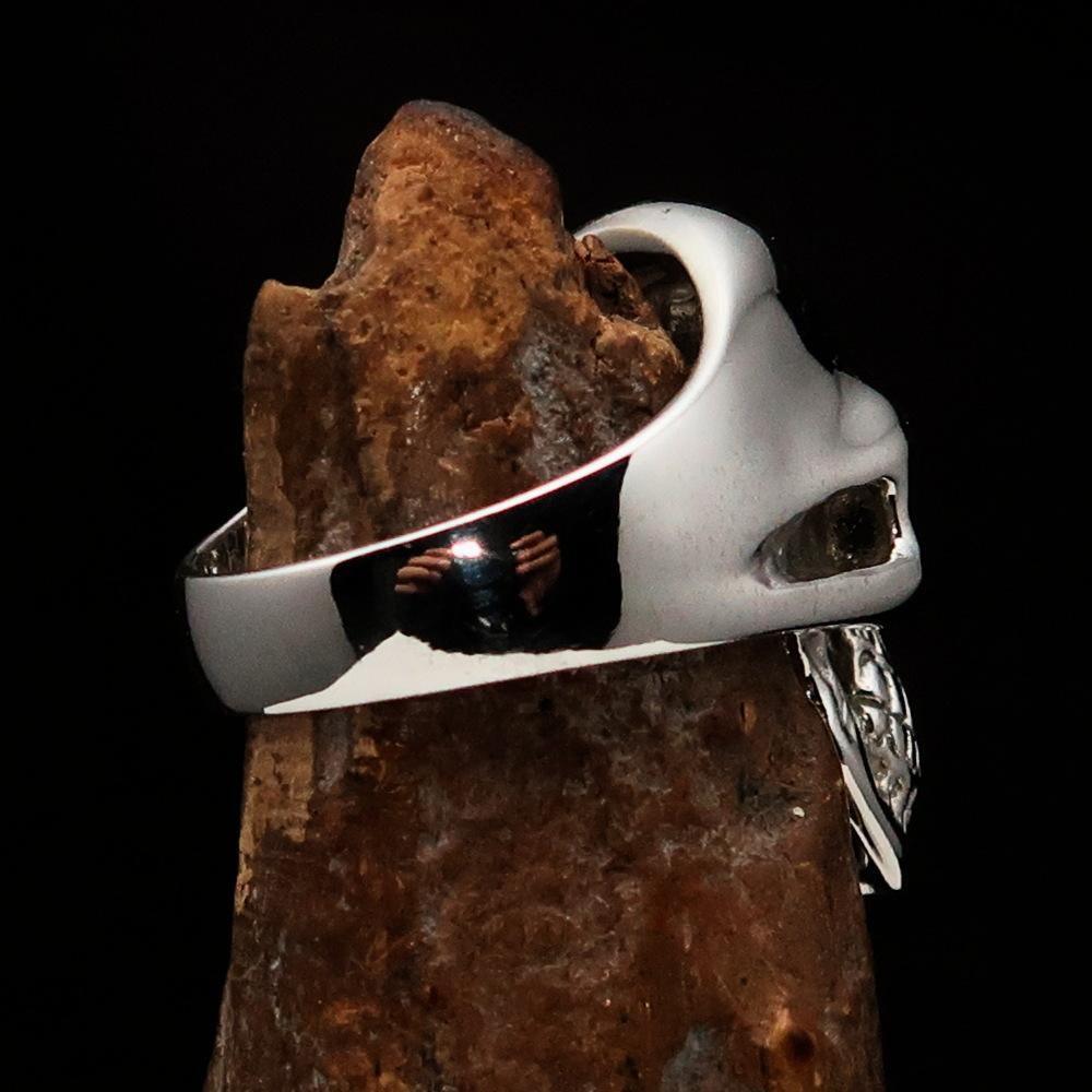 Excellent crafted Men's Devil Skull Ring black 666 on Forehead - Sterling Silver-3