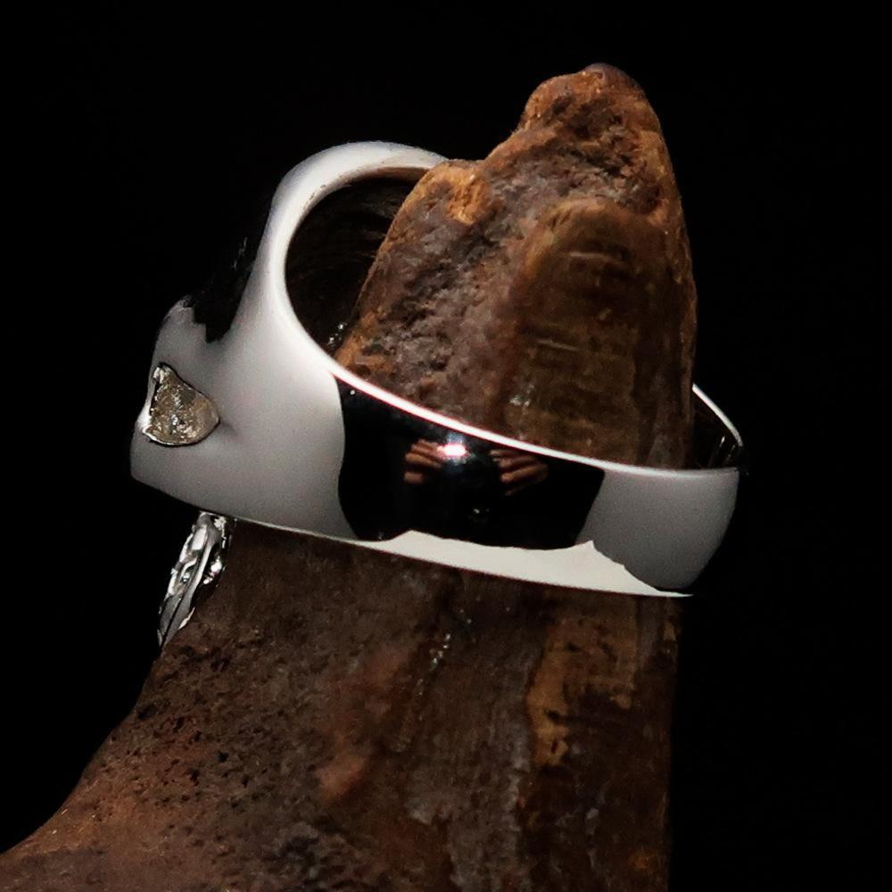 Excellent crafted Men's Devil Skull Ring black 666 on Forehead - Sterling Silver-4