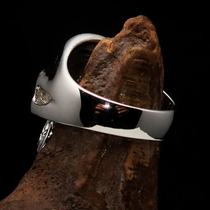 Excellent crafted Men's Devil Skull Ring black 666 on Forehead - Sterling Silver-4