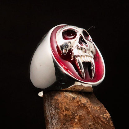 Excellent crafted oval Men's Red Vampire Skull Ring - Sterling Silver-2