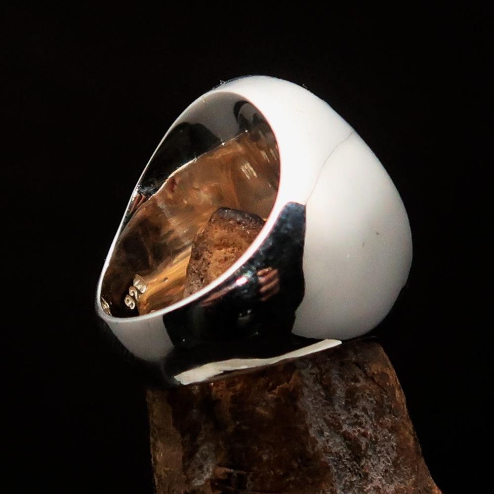 Excellent crafted oval Men's Red Vampire Skull Ring - Sterling Silver-3