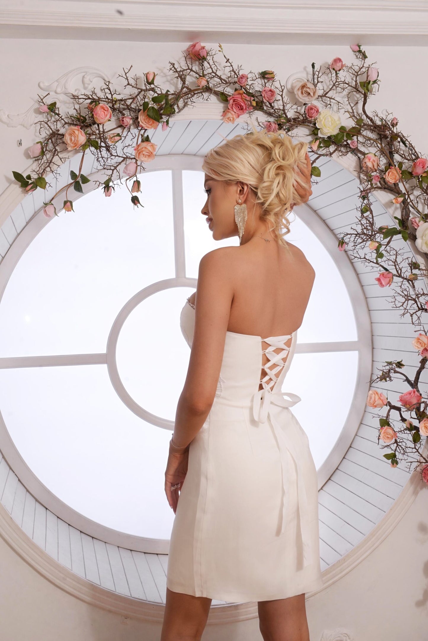 white floral appliqué dress