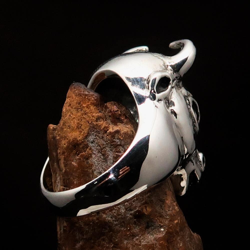 Excellent crafted Men's antiqued Bull Head Ring - Sterling Silver-3