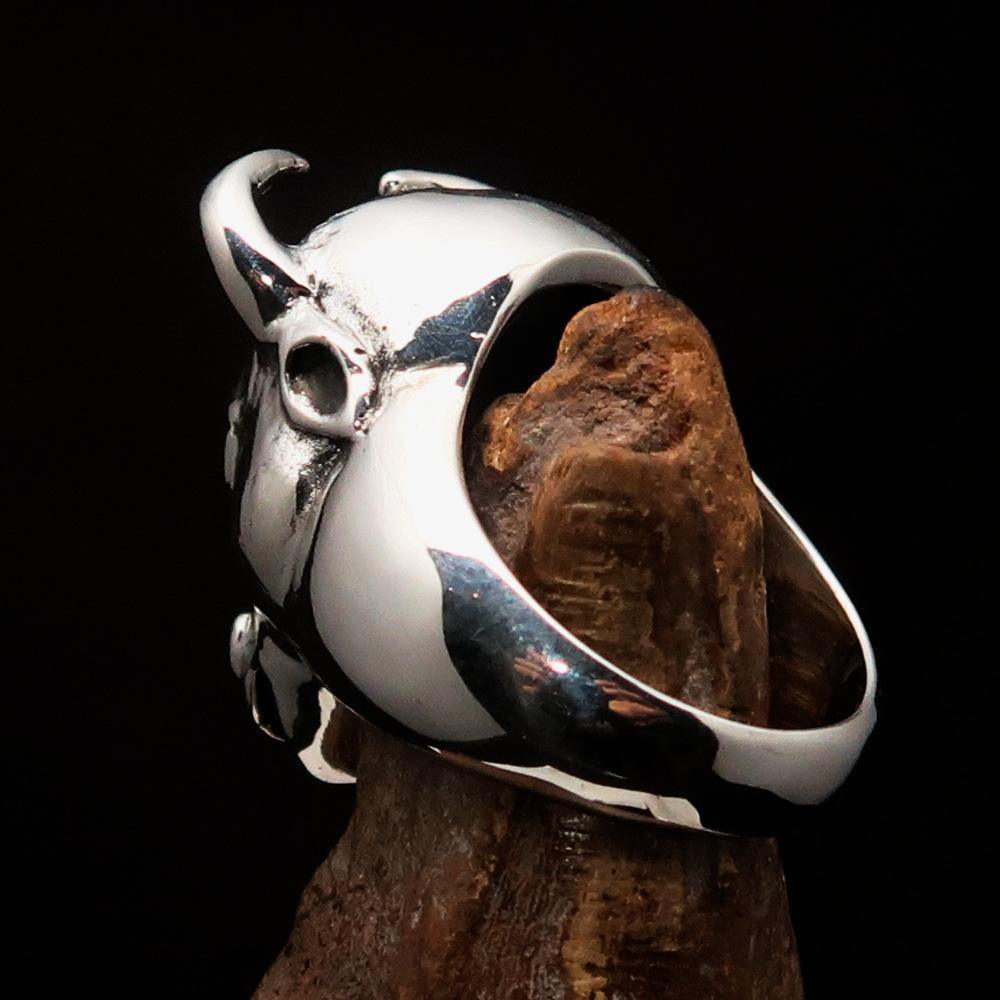 Excellent crafted Men's antiqued Bull Head Ring - Sterling Silver-4