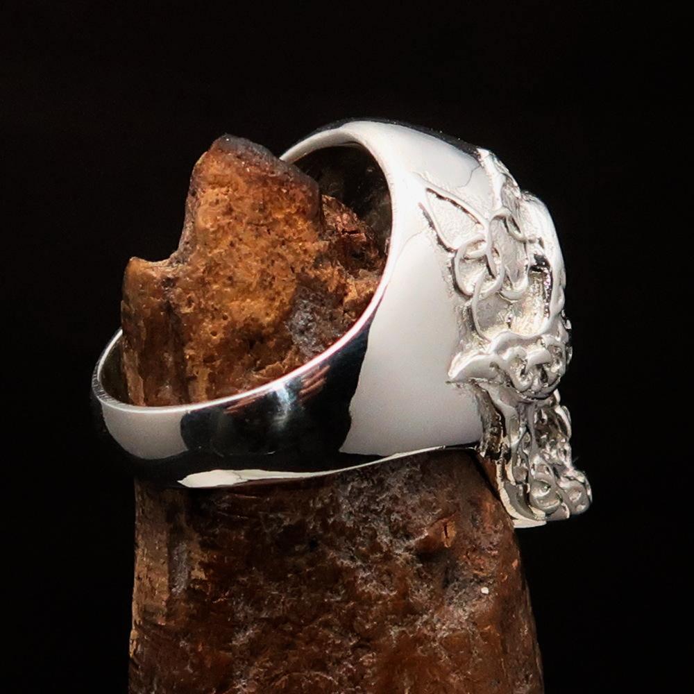 Excellent crafted Men's black 1% Runes Skull Outlaw Ring - Sterling Silver-2