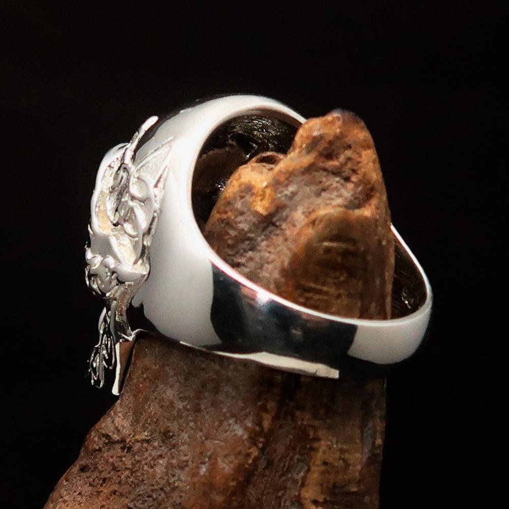 Excellent crafted Men's black 1% Runes Skull Outlaw Ring - Sterling Silver-3