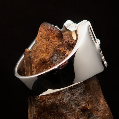 Excellent crafted shiny Men's flying winged Cross Ring - Sterling Silver-2