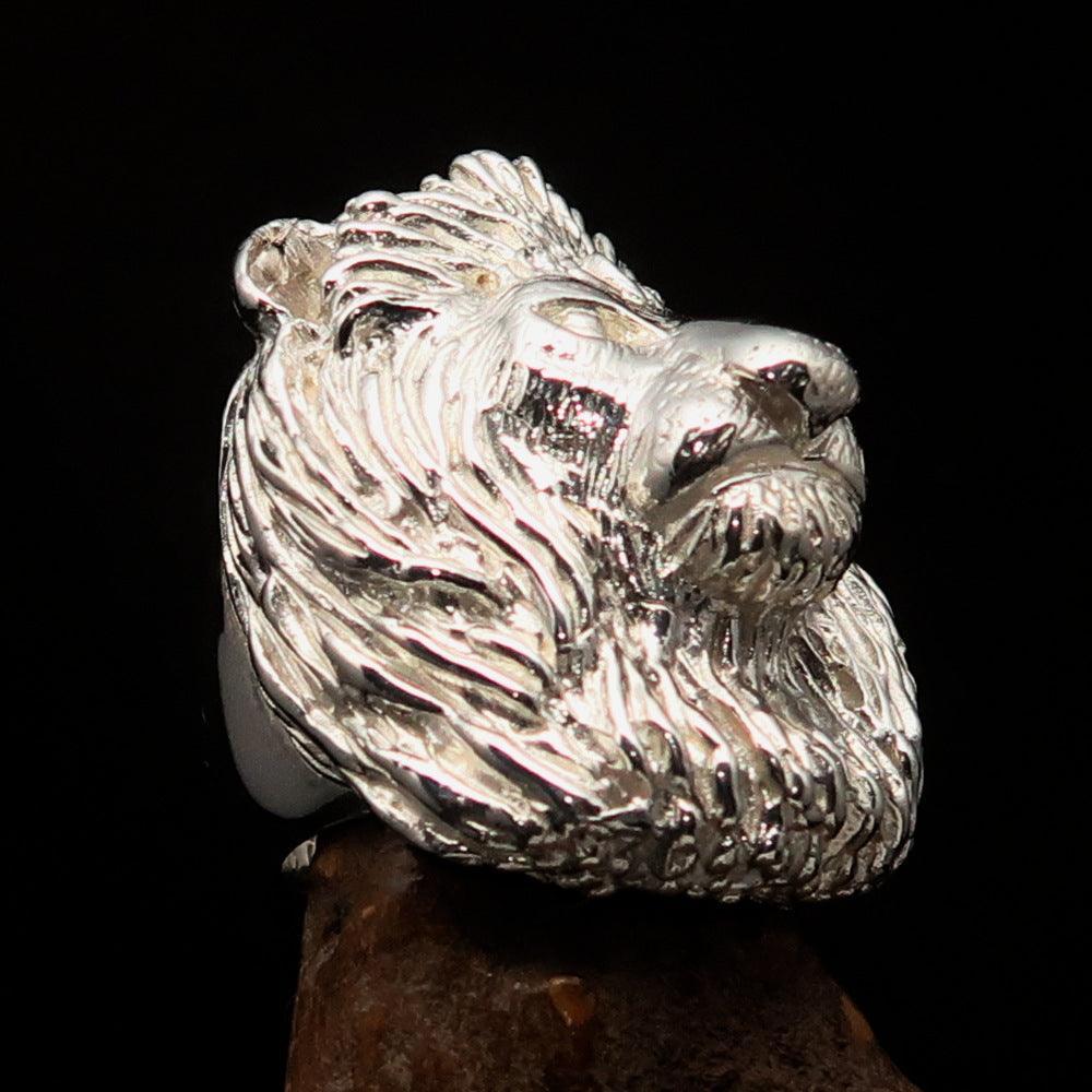 Huge Excellent crafted Men's Male Lion Ring - Mirror Polished Sterling Silver-2