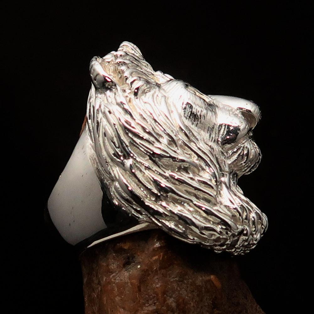 Huge Excellent crafted Men's Male Lion Ring - Mirror Polished Sterling Silver-3