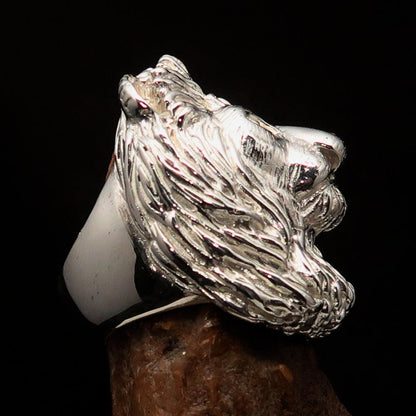 Huge Excellent crafted Men's Male Lion Ring - Mirror Polished Sterling Silver-3