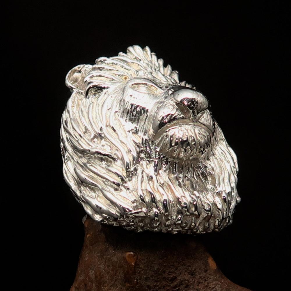 Huge Excellent crafted Men's Male Lion Ring - Mirror Polished Sterling Silver-0