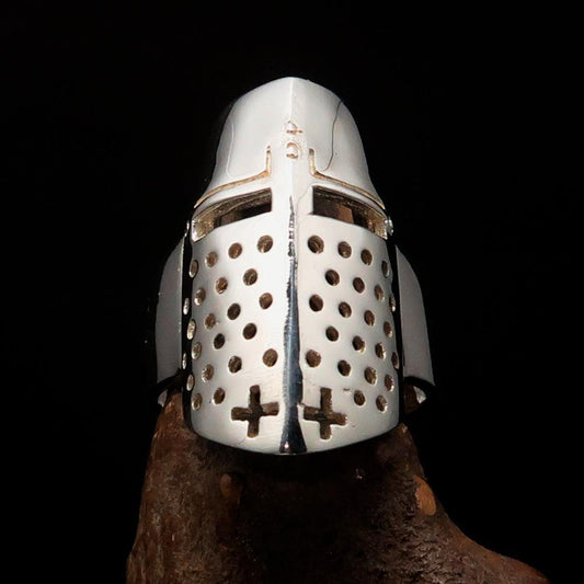 Excellent crafted Men's Medieval Ring Templar Knight Helmet - Sterling Silver-0
