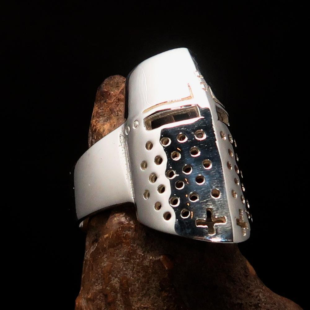 Excellent crafted Men's Medieval Ring Templar Knight Helmet - Sterling Silver-1