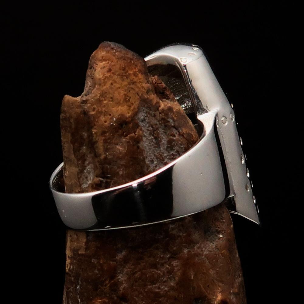 Excellent crafted Men's Medieval Ring Templar Knight Helmet - Sterling Silver-2