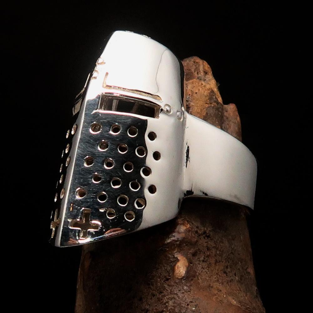 Excellent crafted Men's Medieval Ring Templar Knight Helmet - Sterling Silver-4