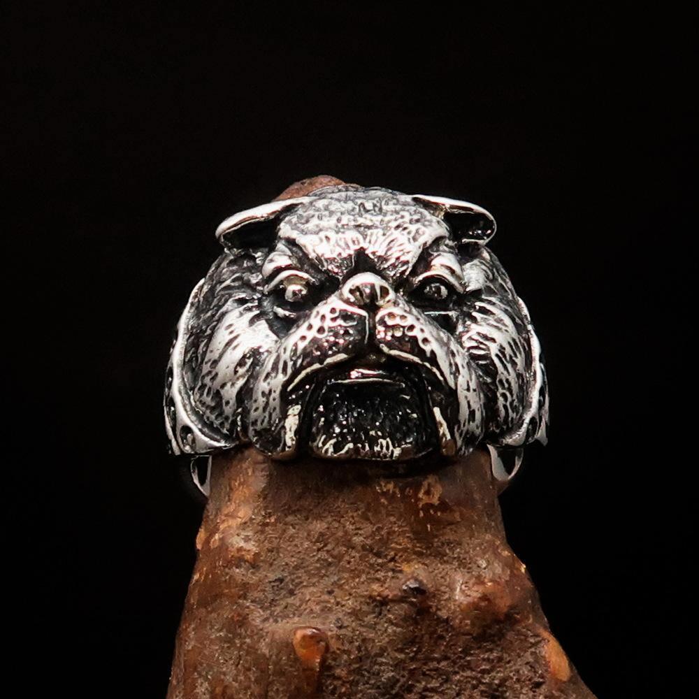 Excellent crafted Men's Animal Ring Male Bulldog Sterling Silver 925-0